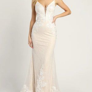 Lulus Bridal Luxe - Glimmer of Love White Embroidered Lace Mermaid Maxi Dress